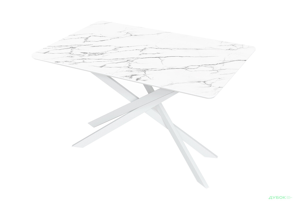 Стіл кухонний Jam Кірк розкладний 120 / 160 см, білий / скло діамант 66 М