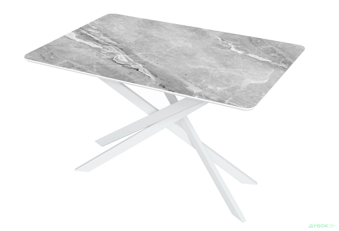 Стіл кухонний Jam Кірк розкладний 120 / 160 см, білий / скло діамант 78 М