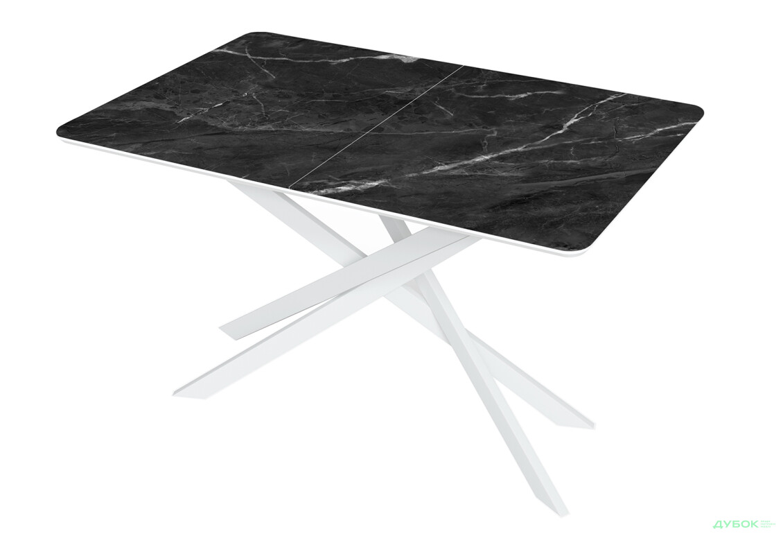 Стіл кухонний Jam Кірк розкладний 120 / 160 см, білий / скло діамант 87 М