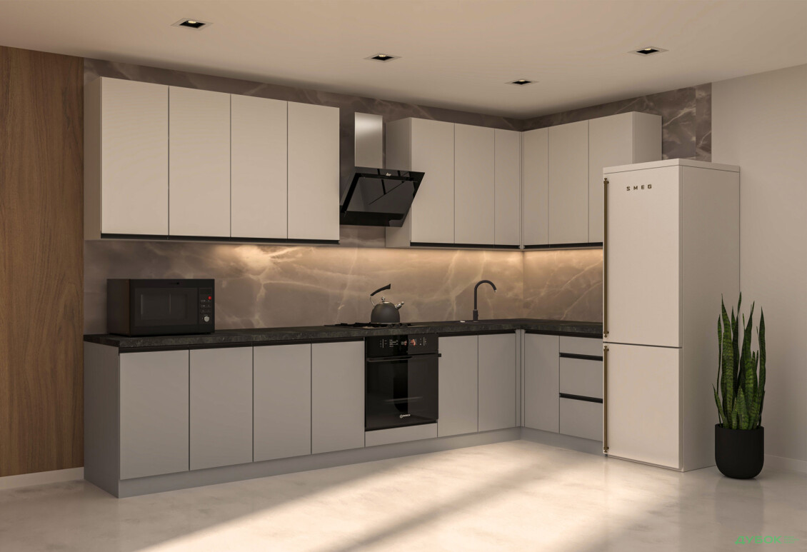 Кухня VIP-master ГаМа / GaMa Люкс 360x140 см, німфея альба / сірий