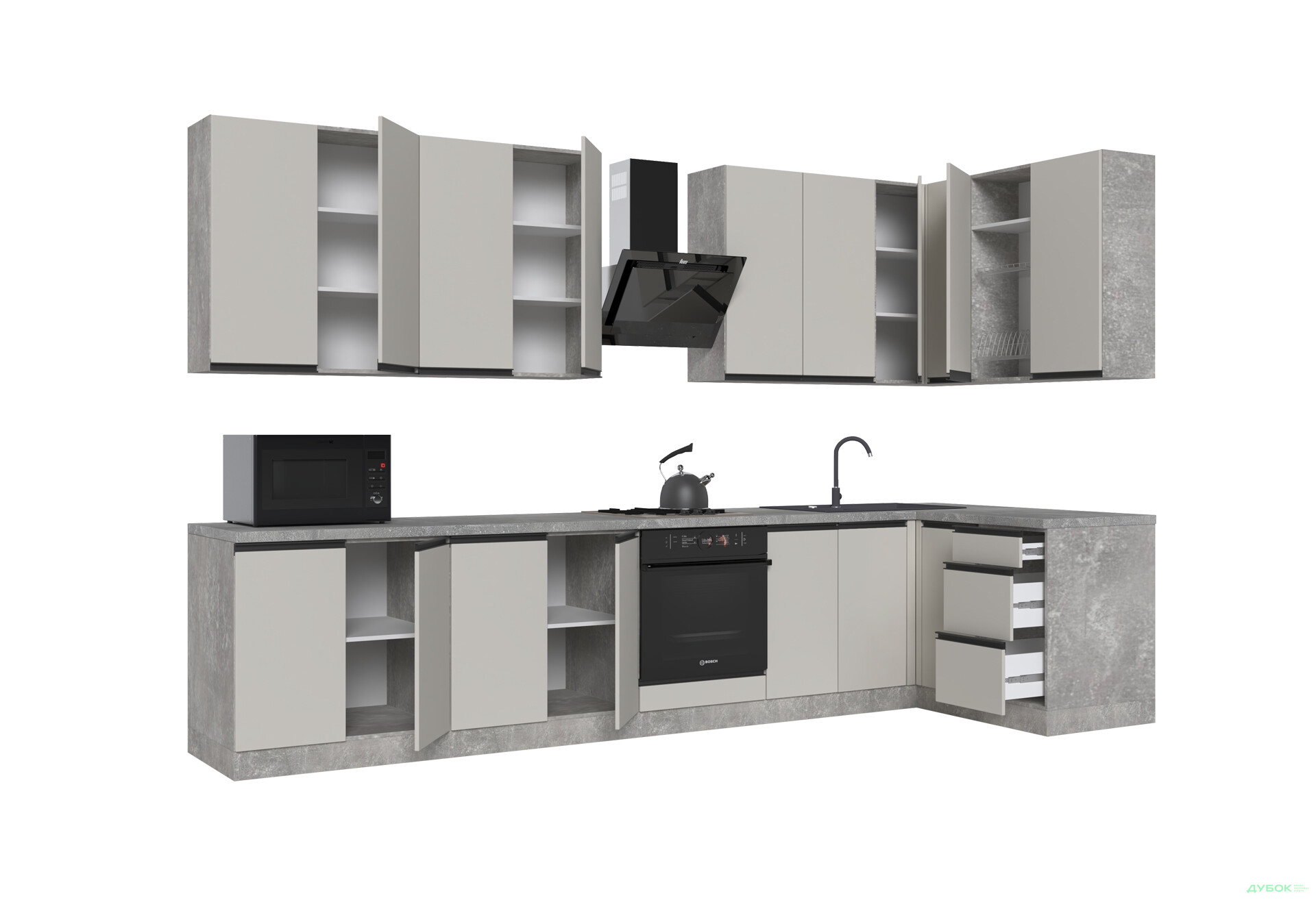 Зображення 5 - Кухня VIP-master ГаМа / GaMa Люкс 360x140 см, бетон / кашемір