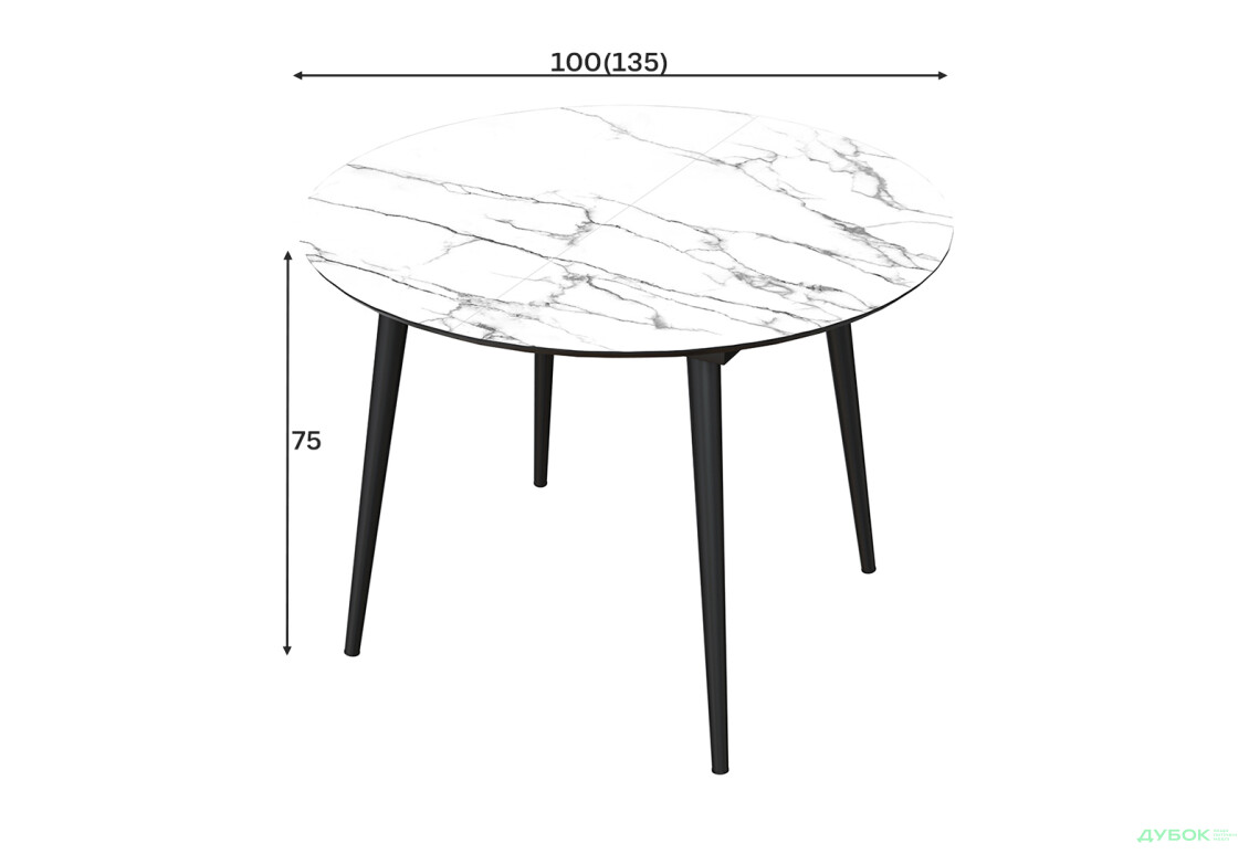 Зображення 4 - Стіл кухонний Jam Oliver розкладний 100 / 135 см, чорний / скло діамант 66 М