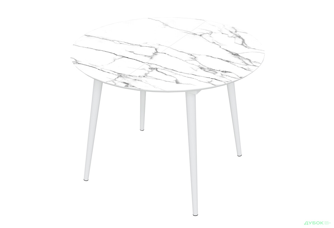 Стіл кухонний Jam Oliver розкладний 100 / 135 см, білий / скло діамант 66 М