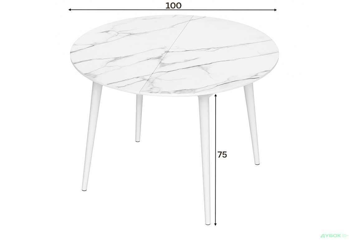 Зображення 3 - Стіл кухонний Jam Oliver розкладний 100 / 135 см, білий / скло діамант 66 М