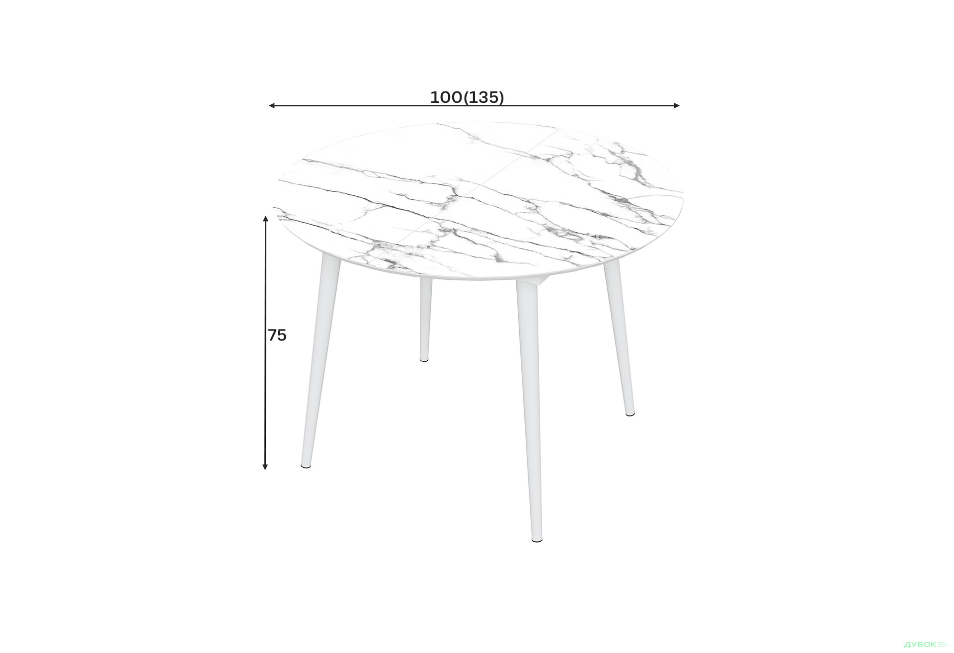 Зображення 4 - Стіл кухонний Jam Oliver розкладний 100 / 135 см, білий / скло діамант 66 М