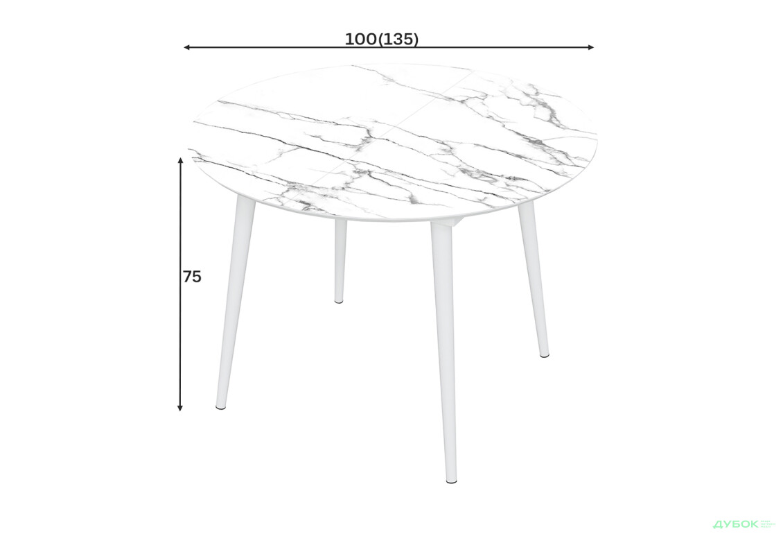 Зображення 4 - Стіл кухонний Jam Oliver розкладний 100 / 135 см, білий / скло діамант 66 М
