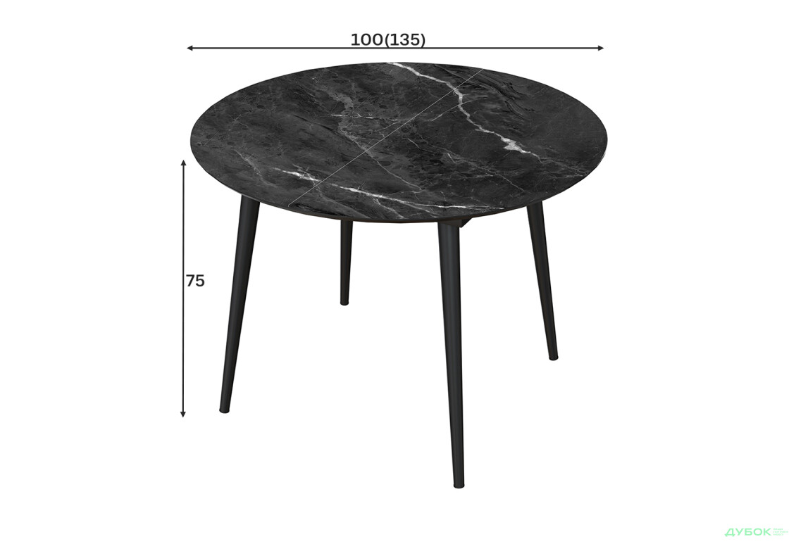 Зображення 4 - Стіл кухонний Jam Oliver розкладний 100 / 135 см, чорний / скло діамант 87 М