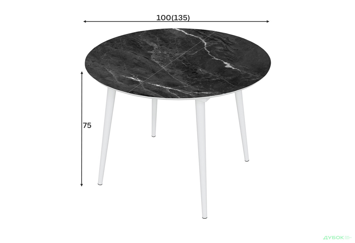 Зображення 4 - Стіл кухонний Jam Oliver розкладний 100 / 135 см, білий / скло діамант 87 М