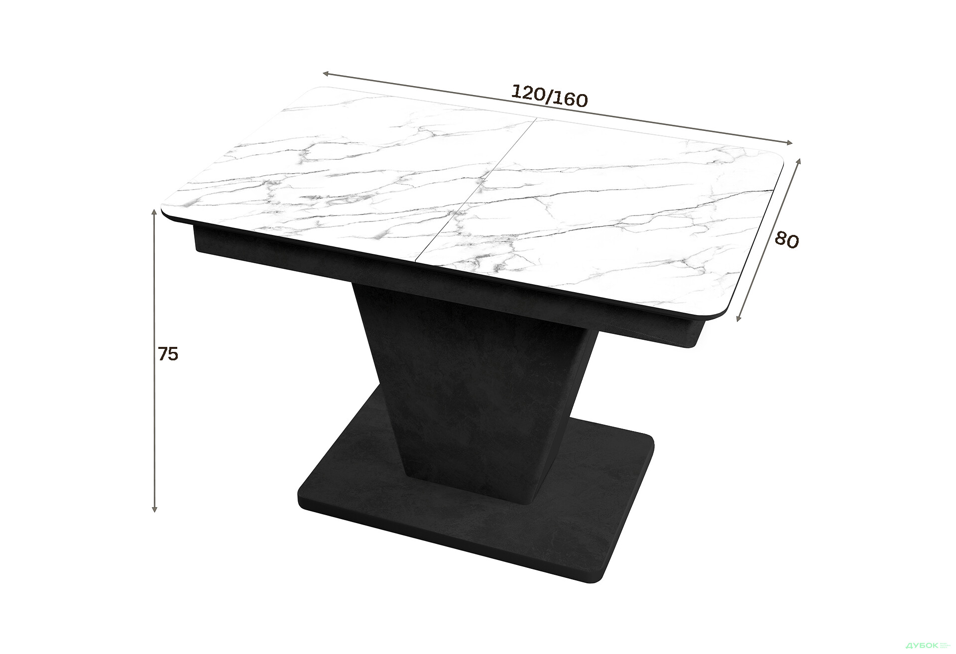 Зображення 3 - Стіл кухонний Jam Slide / Слайд розкладний 120 / 160 см, бетон чорний / скло діамант 66 М