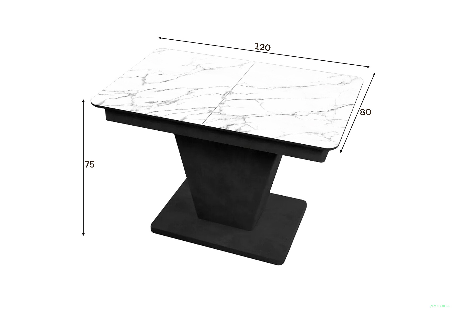 Зображення 2 - Стіл кухонний Jam Slide / Слайд розкладний 120 / 160 см, бетон чорний / скло діамант 66 М