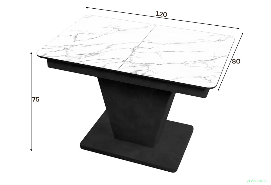 Зображення 2 - Стіл кухонний Jam Slide / Слайд розкладний 120 / 160 см, бетон чорний / скло діамант 66 М