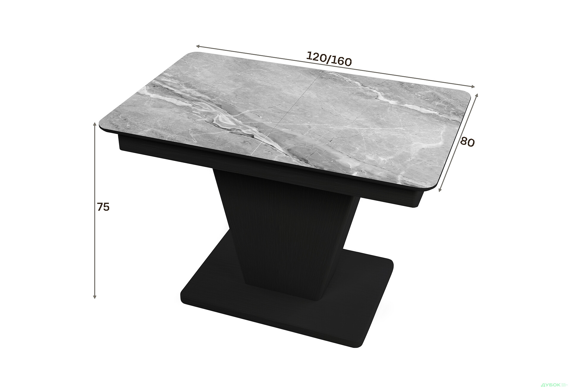 Зображення 3 - Стіл кухонний Jam Slide / Слайд розкладний 120 / 160 см, бетон чорний / скло діамант 78 М