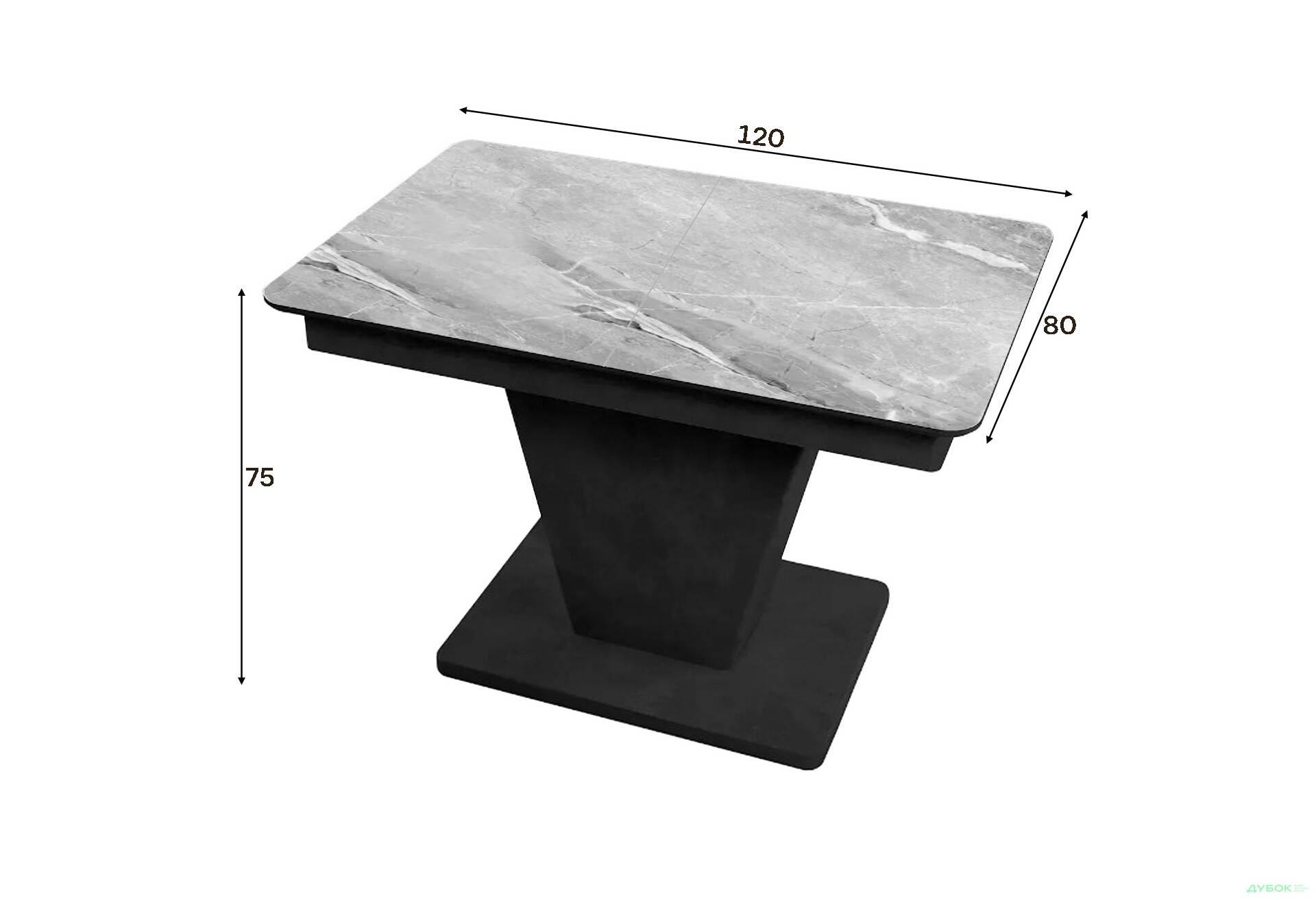 Зображення 2 - Стіл кухонний Jam Slide / Слайд розкладний 120 / 160 см, бетон чорний / скло діамант 78 М