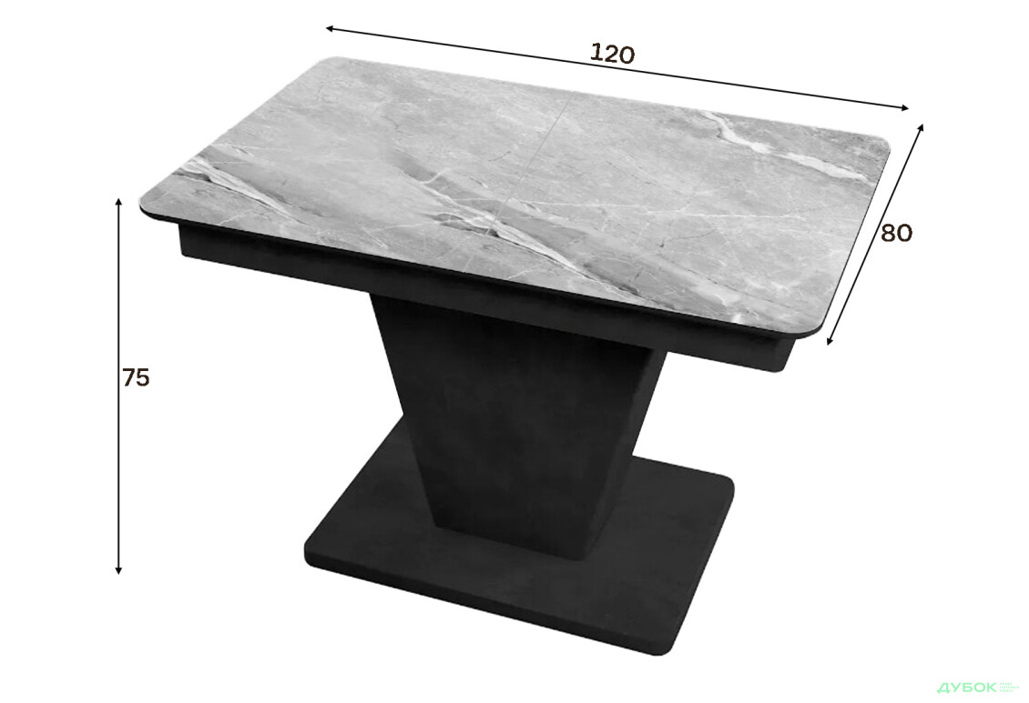 Зображення 2 - Стіл кухонний Jam Slide / Слайд розкладний 120 / 160 см, бетон чорний / скло діамант 78 М