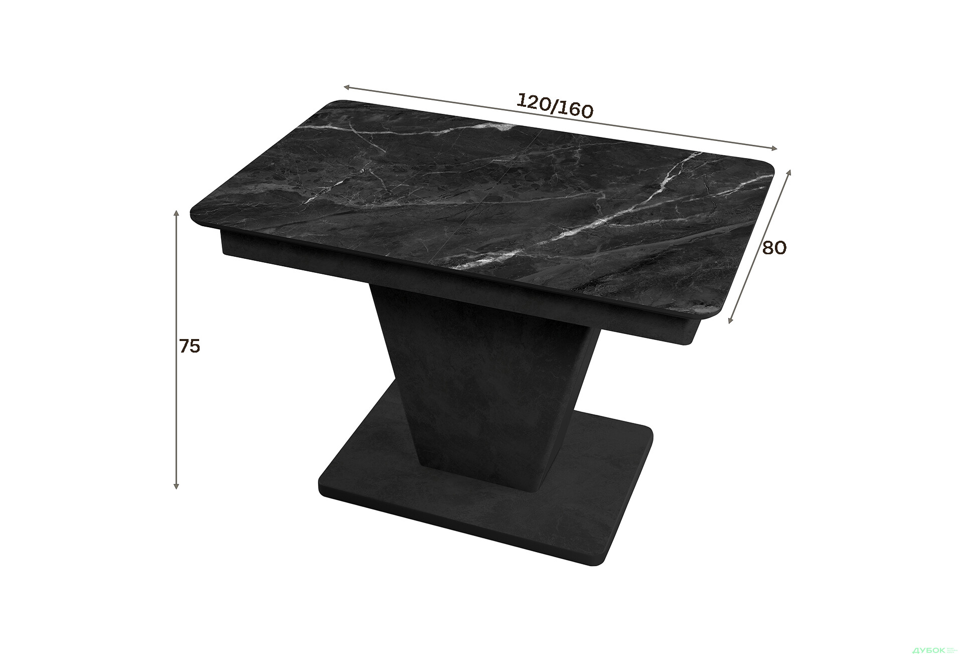 Зображення 3 - Стіл кухонний Jam Slide / Слайд розкладний 120 / 160 см, бетон чорний / скло діамант 87 М