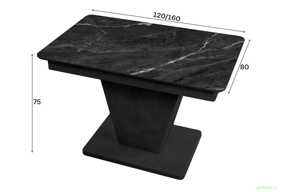 Зображення 3 - Стіл кухонний Jam Slide / Слайд розкладний 120 / 160 см, бетон чорний / скло діамант 87 М