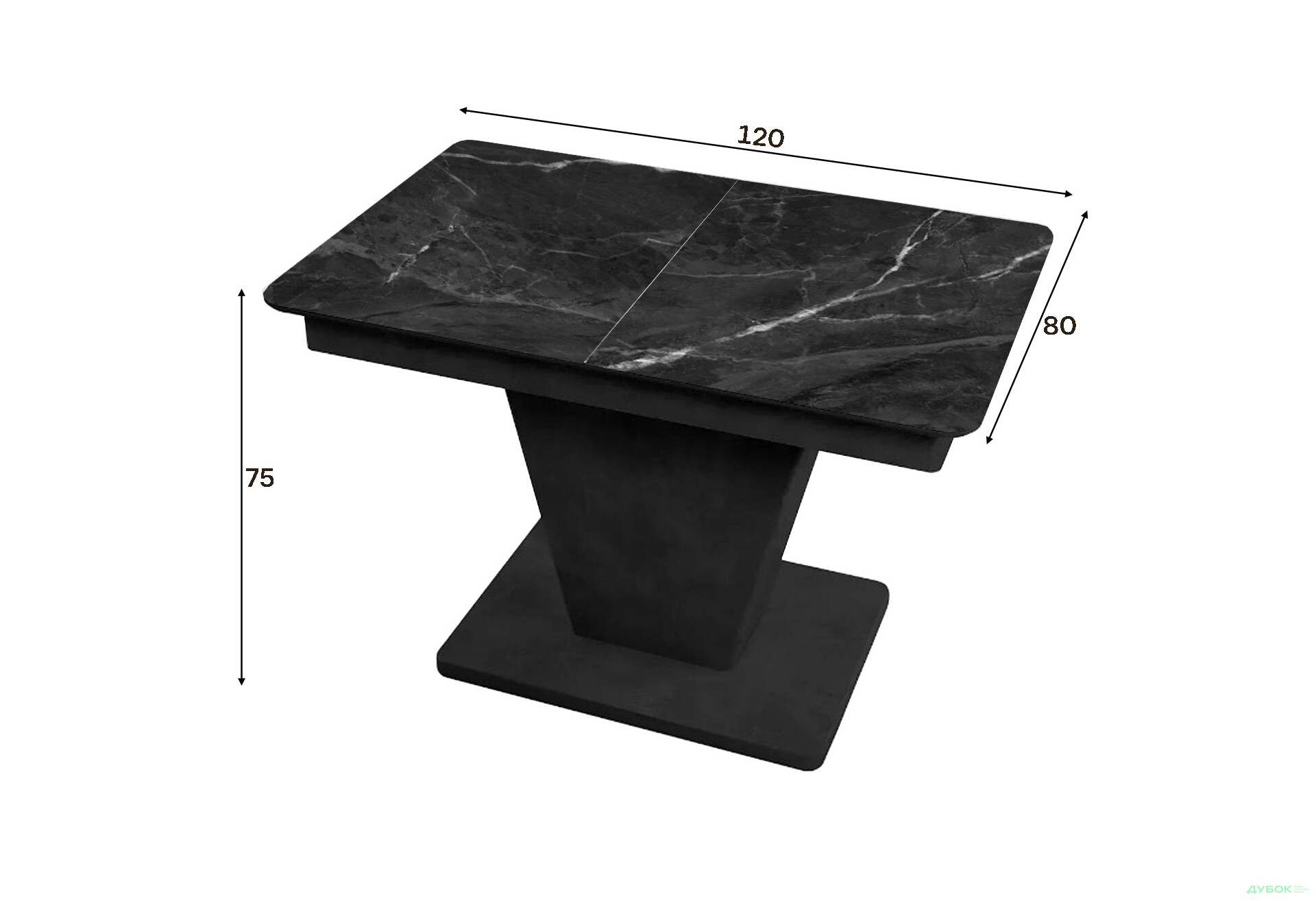 Зображення 2 - Стіл кухонний Jam Slide / Слайд розкладний 120 / 160 см, бетон чорний / скло діамант 87 М