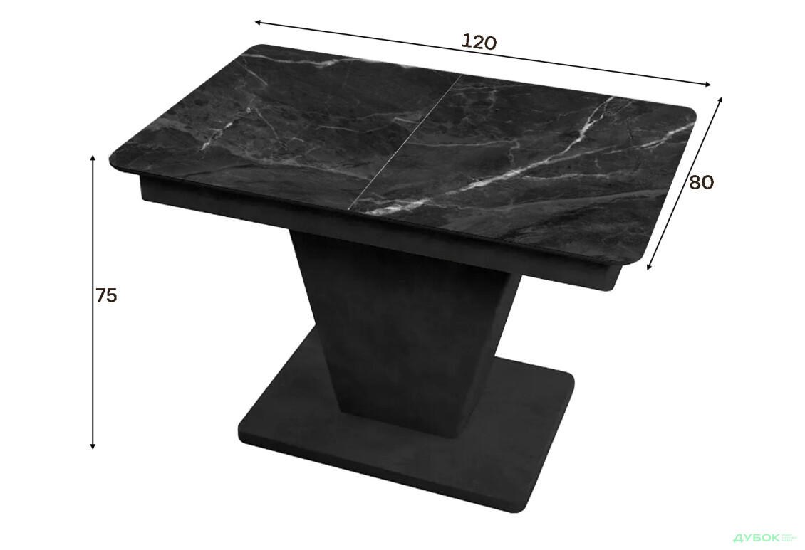 Зображення 2 - Стіл кухонний Jam Slide / Слайд розкладний 120 / 160 см, бетон чорний / скло діамант 87 М