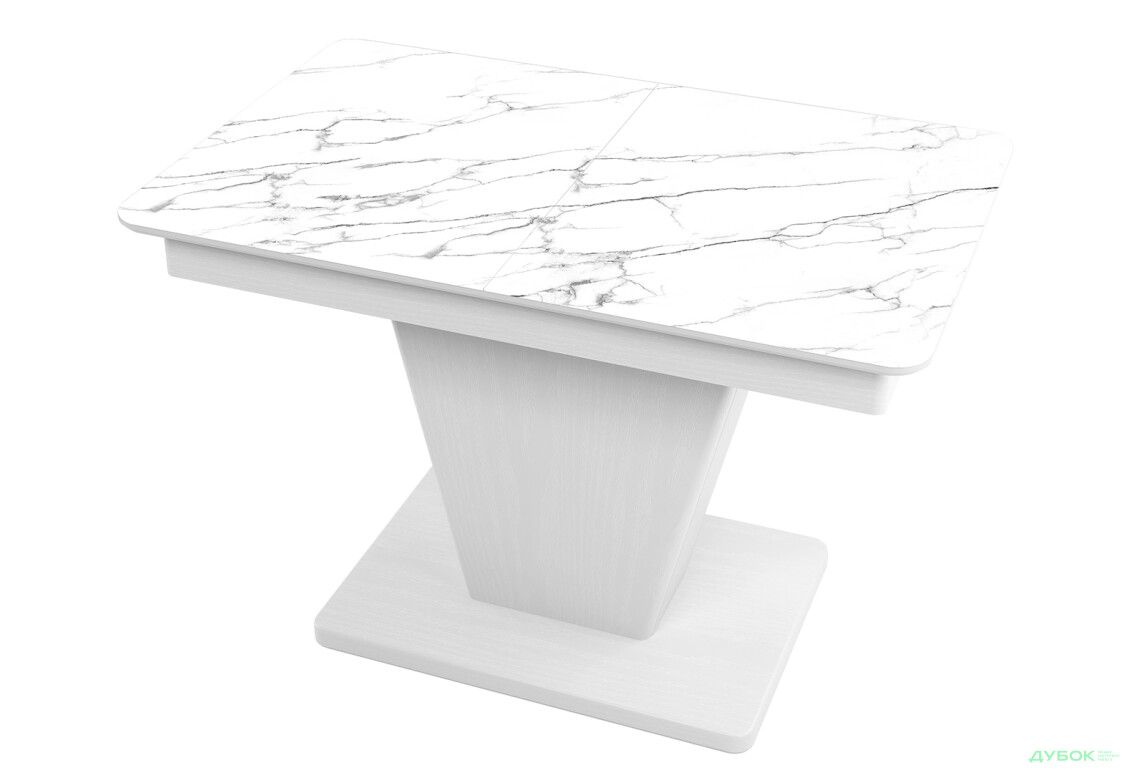 Стіл кухонний Jam Slide / Слайд розкладний 120 / 160 см, біле дерево / скло діамант 66 М