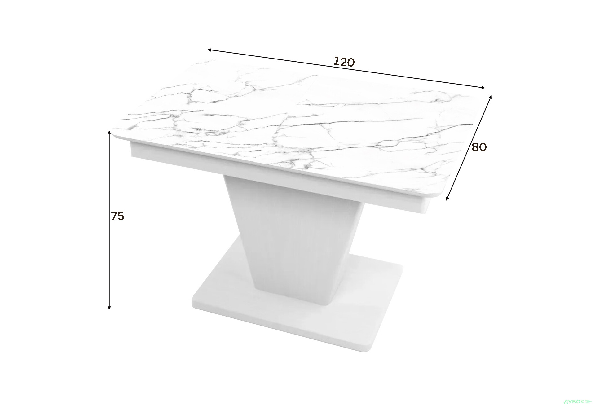 Зображення 2 - Стіл кухонний Jam Slide / Слайд розкладний 120 / 160 см, біле дерево / скло діамант 66 М