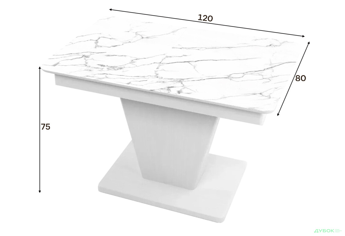 Зображення 2 - Стіл кухонний Jam Slide / Слайд розкладний 120 / 160 см, біле дерево / скло діамант 66 М