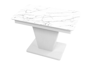 Стіл кухонний Jam Slide / Слайд розкладний 120 / 160 см, біле дерево / скло діамант 66 М