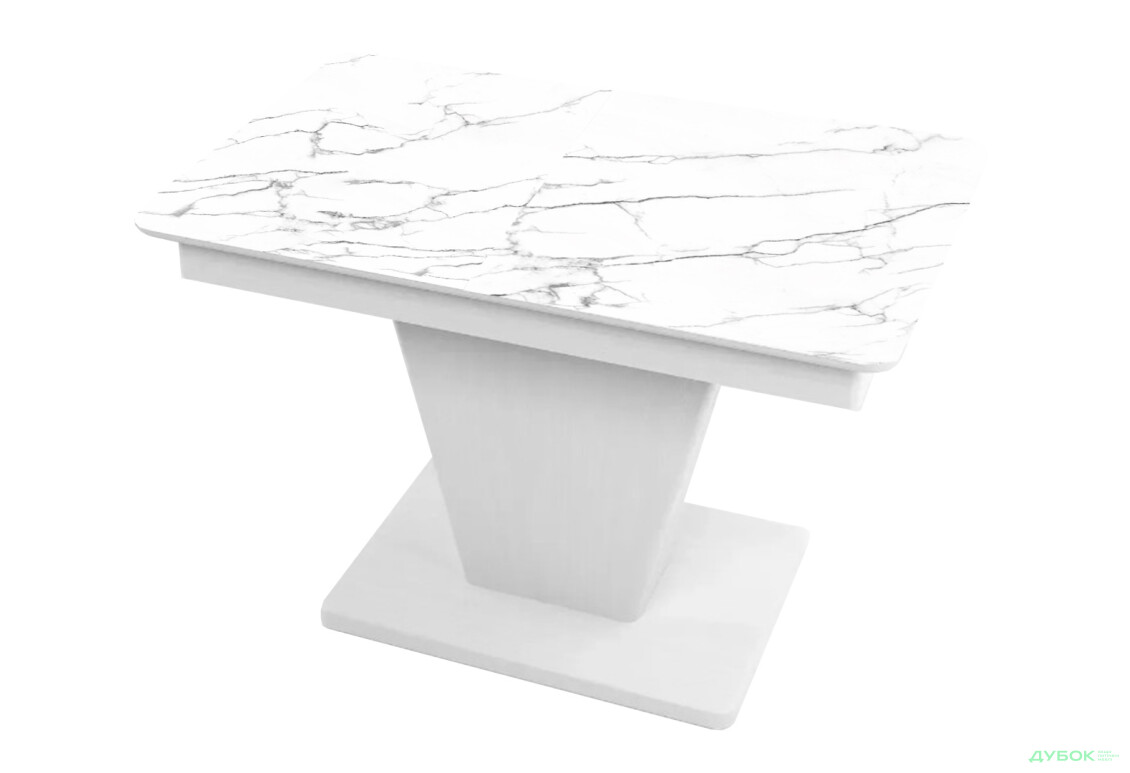 Стіл кухонний Jam Slide / Слайд розкладний 120 / 160 см, біле дерево / скло діамант 66 М