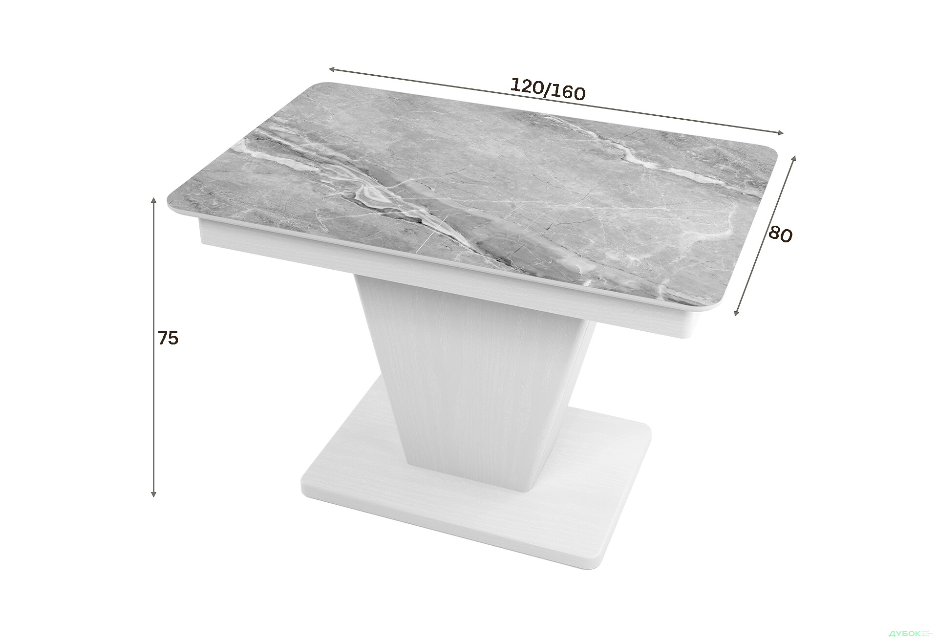 Зображення 3 - Стіл кухонний Jam Slide / Слайд розкладний 120 / 160 см, біле дерево / скло діамант 78 М