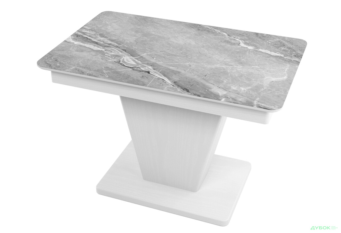 Стіл кухонний Jam Slide / Слайд розкладний 120 / 160 см, біле дерево / скло діамант 78 М