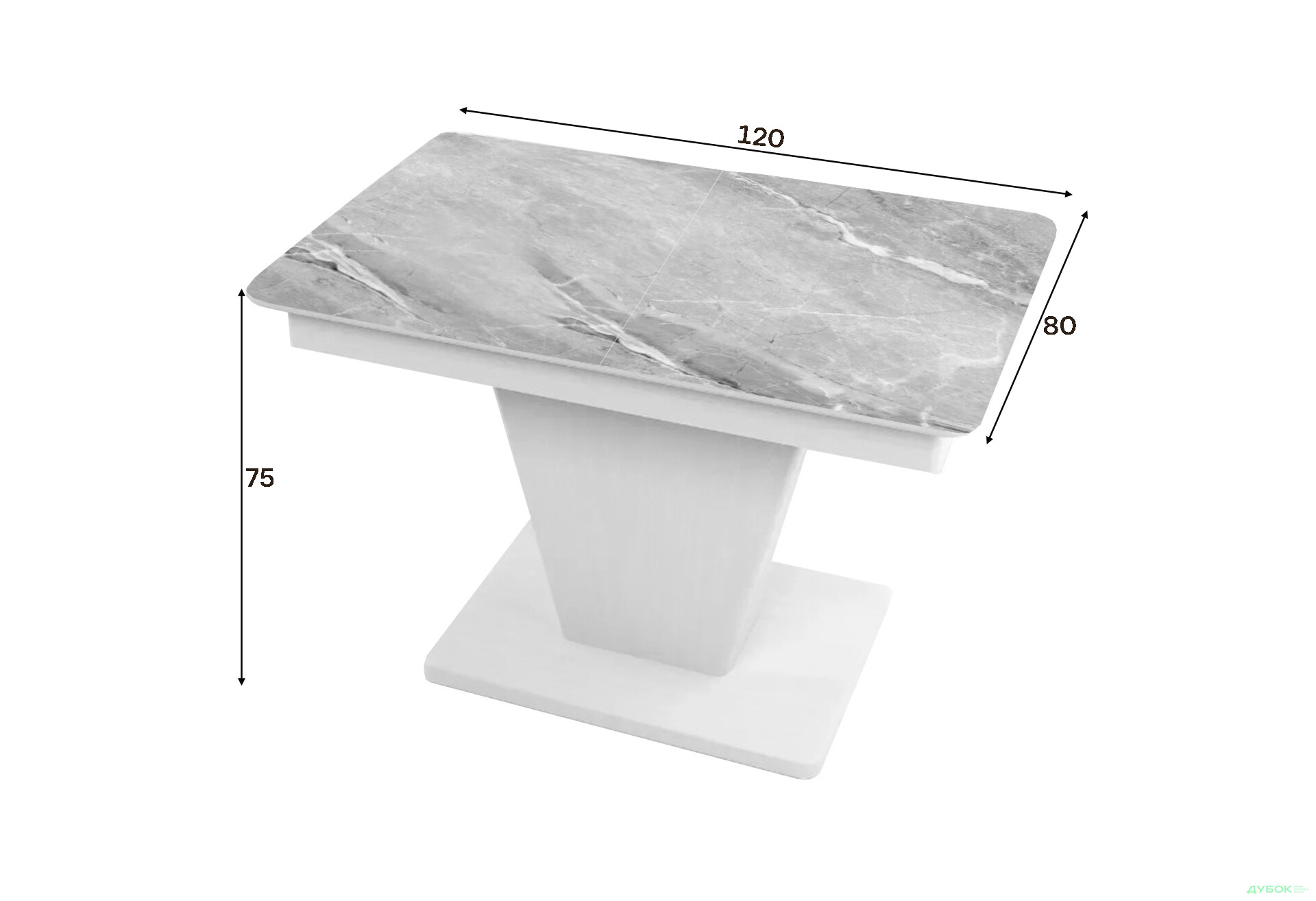 Зображення 2 - Стіл кухонний Jam Slide / Слайд розкладний 120 / 160 см, біле дерево / скло діамант 78 М