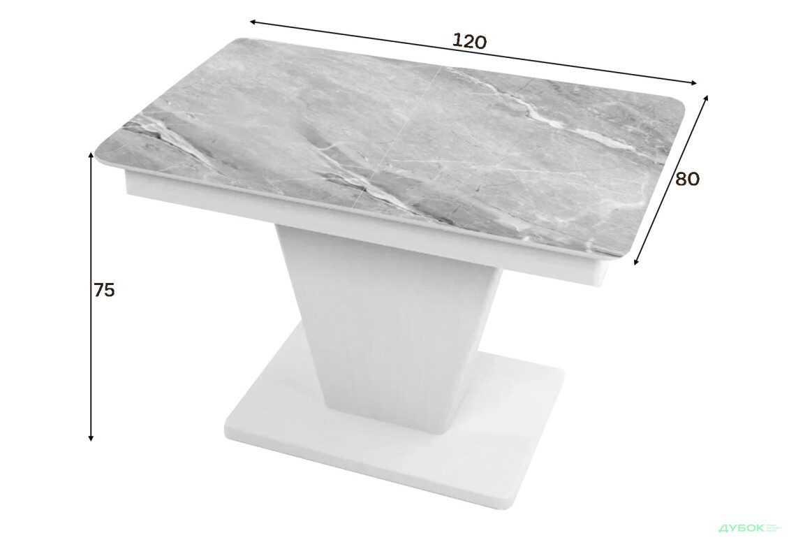 Зображення 2 - Стіл кухонний Jam Slide / Слайд розкладний 120 / 160 см, біле дерево / скло діамант 78 М