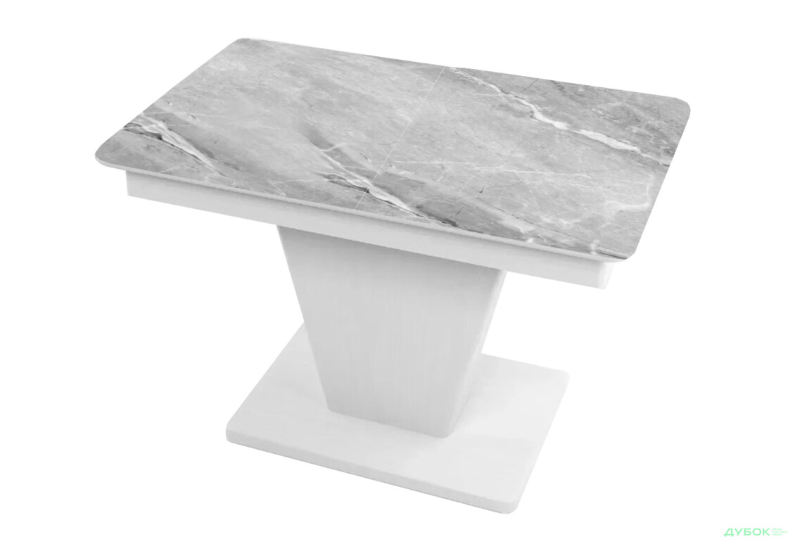 Стіл кухонний Jam Slide / Слайд розкладний 120 / 160 см, біле дерево / скло діамант 78 М