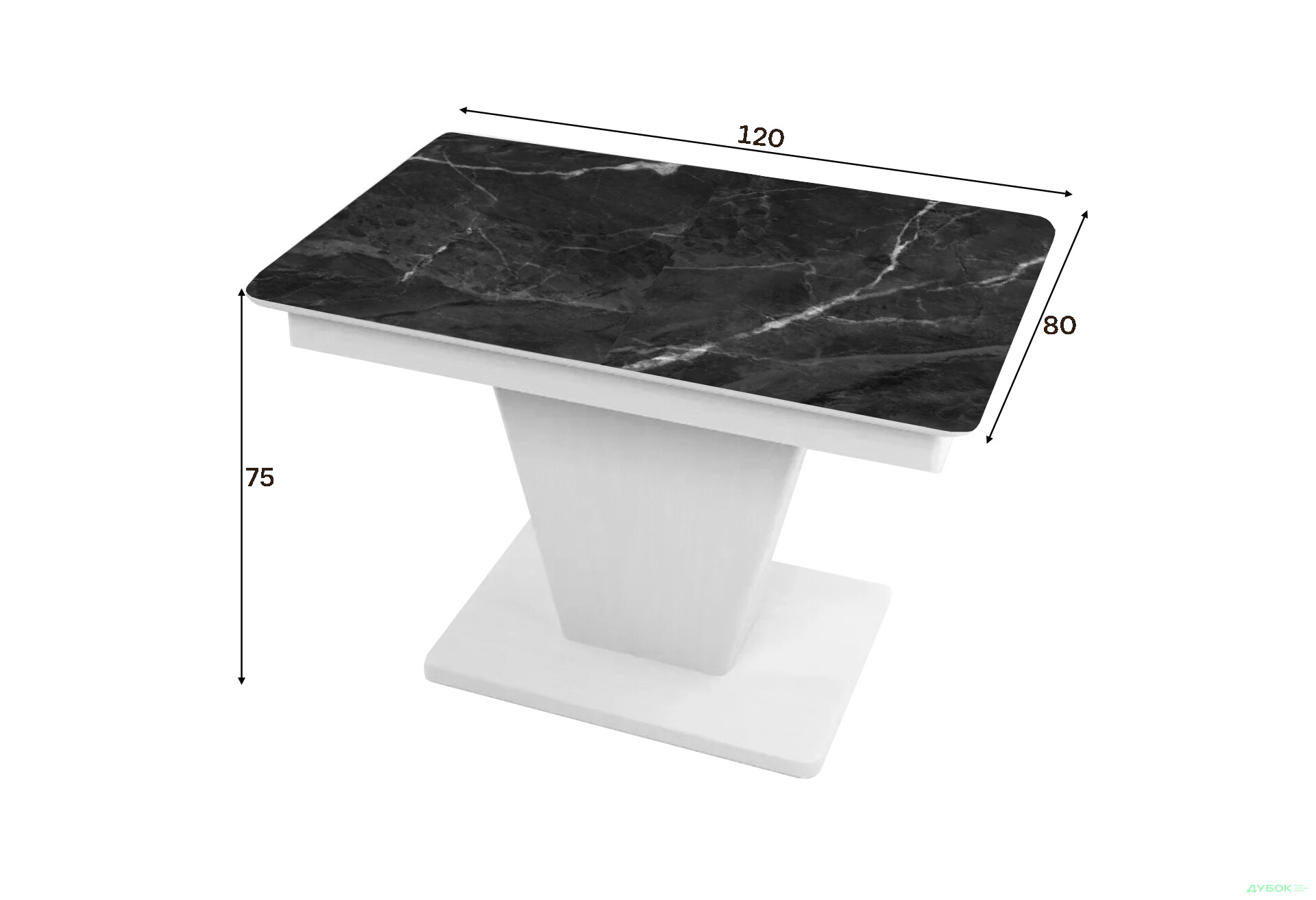 Зображення 2 - Стіл кухонний Jam Slide / Слайд розкладний 120 / 160 см, біле дерево / скло діамант 87 М