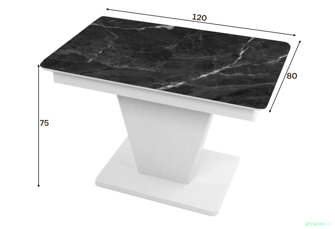 Зображення 2 - Стіл кухонний Jam Slide / Слайд розкладний 120 / 160 см, біле дерево / скло діамант 87 М