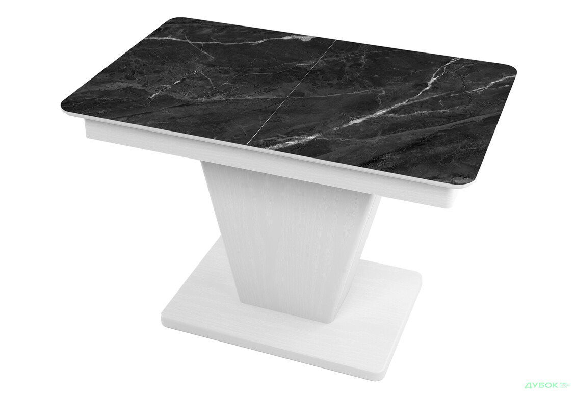 Стіл кухонний Jam Slide / Слайд розкладний 120 / 160 см, біле дерево / скло діамант 87 М