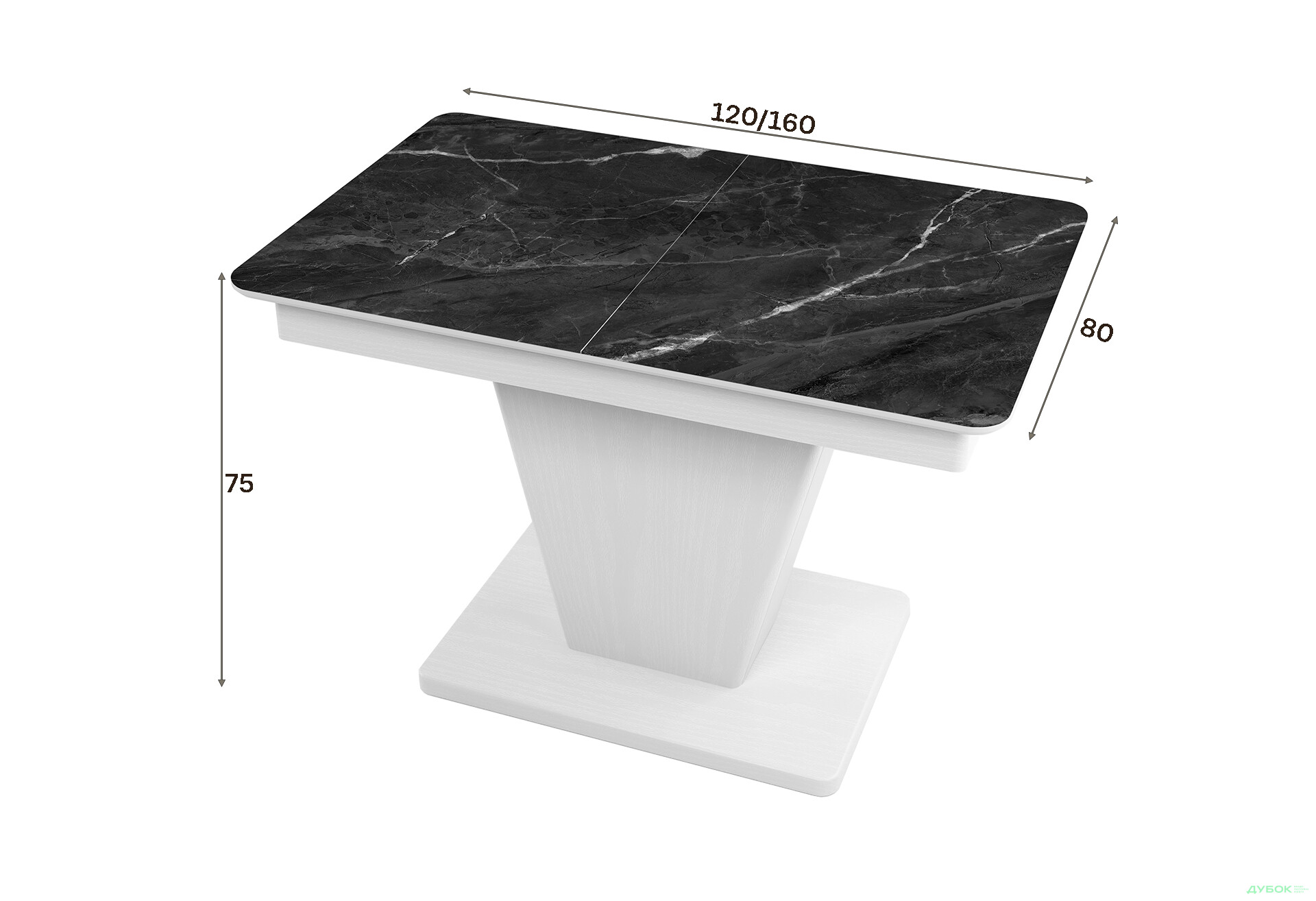 Зображення 3 - Стіл кухонний Jam Slide / Слайд розкладний 120 / 160 см, біле дерево / скло діамант 87 М