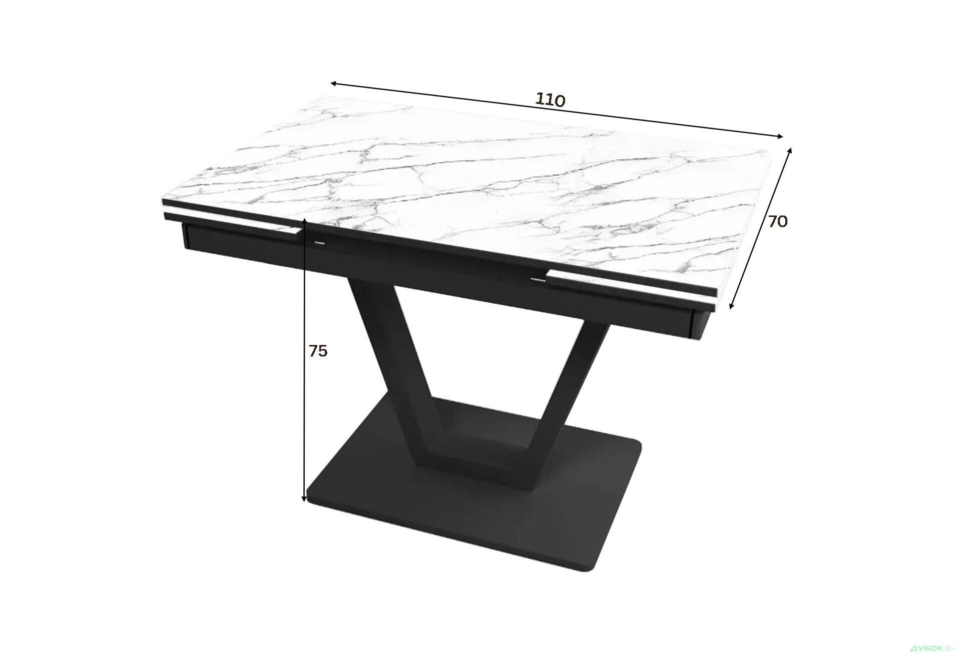 Зображення 3 - Стіл кухонний Jam Maxi V / Максі В розкладний 110 / 170 см, чорний / діамант 66 М