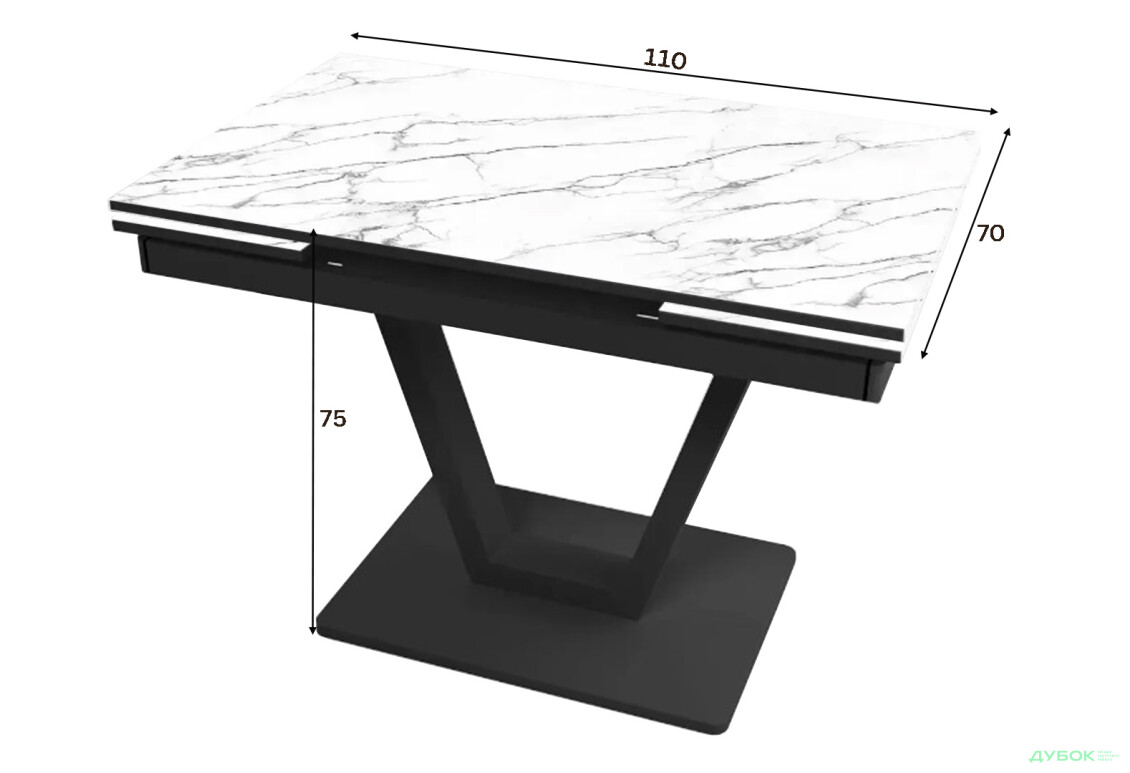 Зображення 3 - Стіл кухонний Jam Maxi V / Максі В розкладний 110 / 170 см, чорний / діамант 66 М
