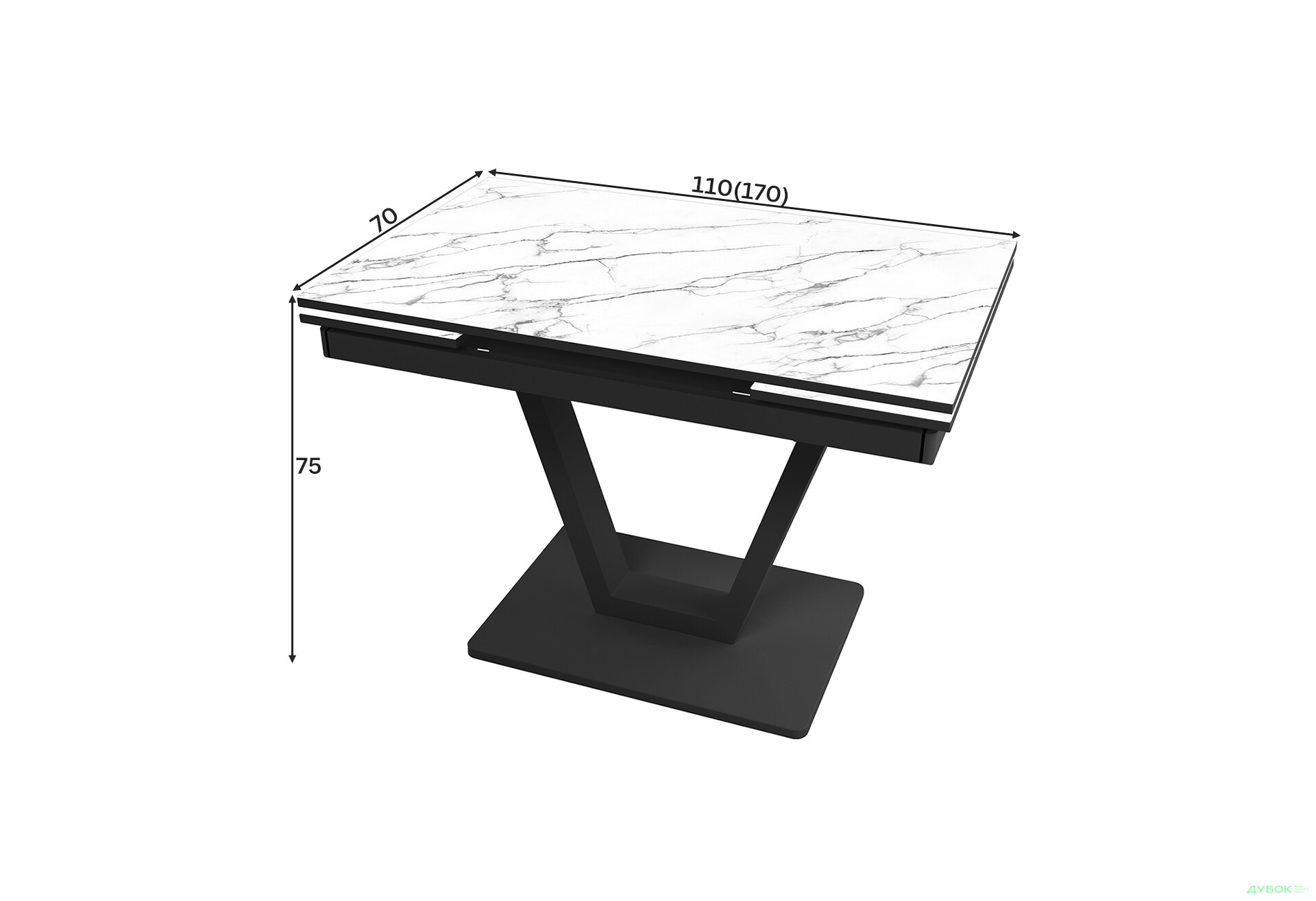 Зображення 4 - Стіл кухонний Jam Maxi V / Максі В розкладний 110 / 170 см, чорний / діамант 66 М