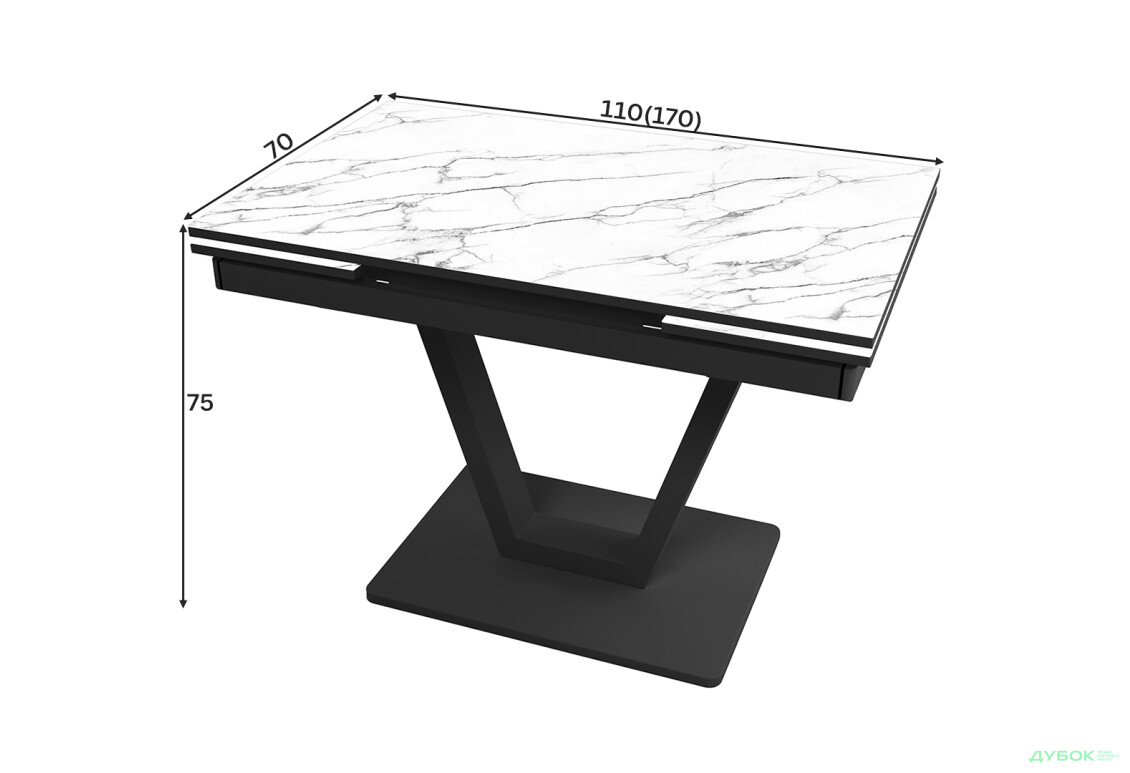 Зображення 4 - Стіл кухонний Jam Maxi V / Максі В розкладний 110 / 170 см, чорний / діамант 66 М