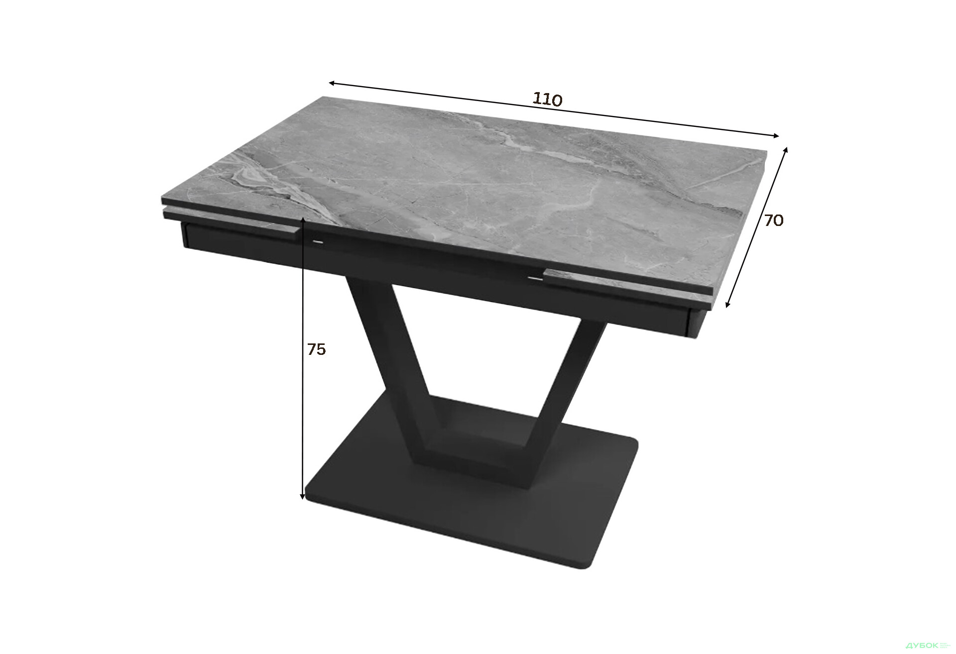 Зображення 3 - Стіл кухонний Jam Maxi V / Максі В розкладний 110 / 170 см, чорний / діамант 78 М