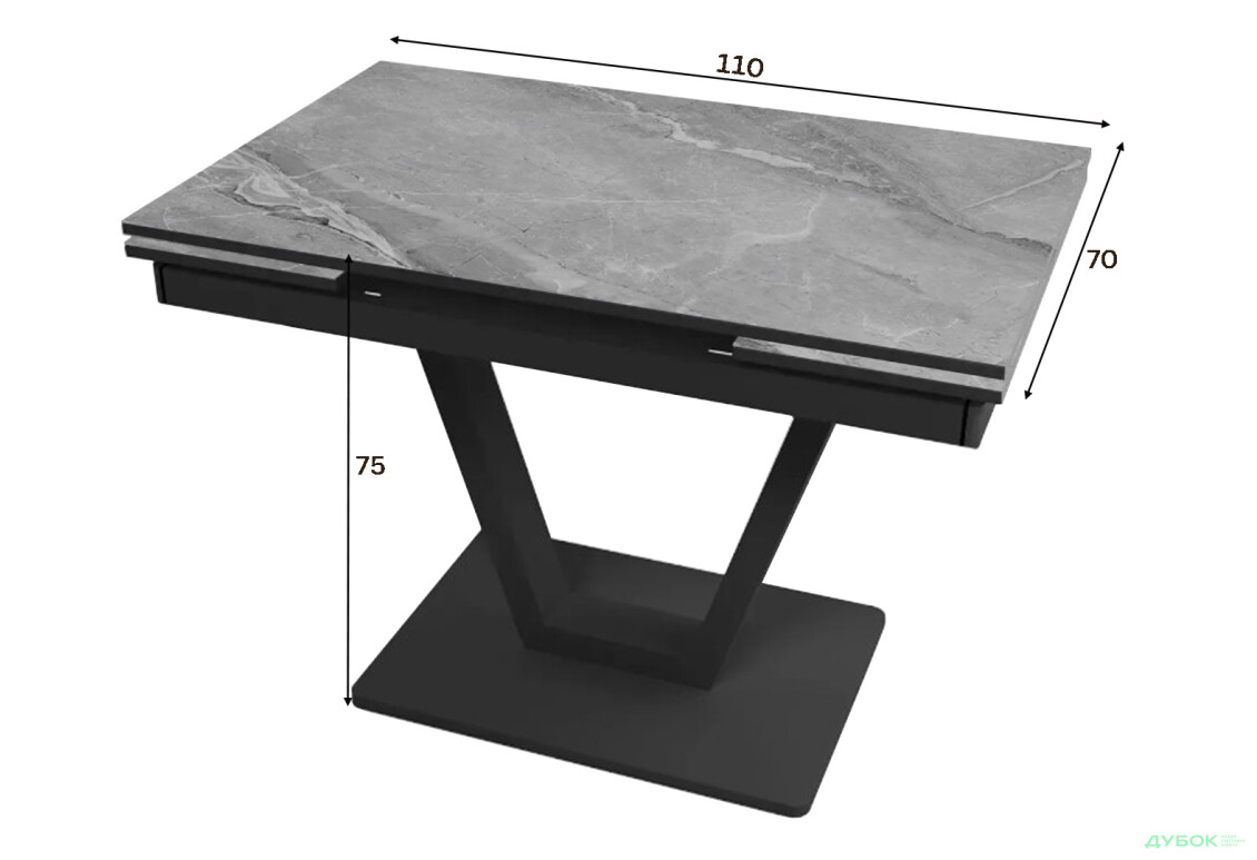 Зображення 3 - Стіл кухонний Jam Maxi V / Максі В розкладний 110 / 170 см, чорний / діамант 78 М