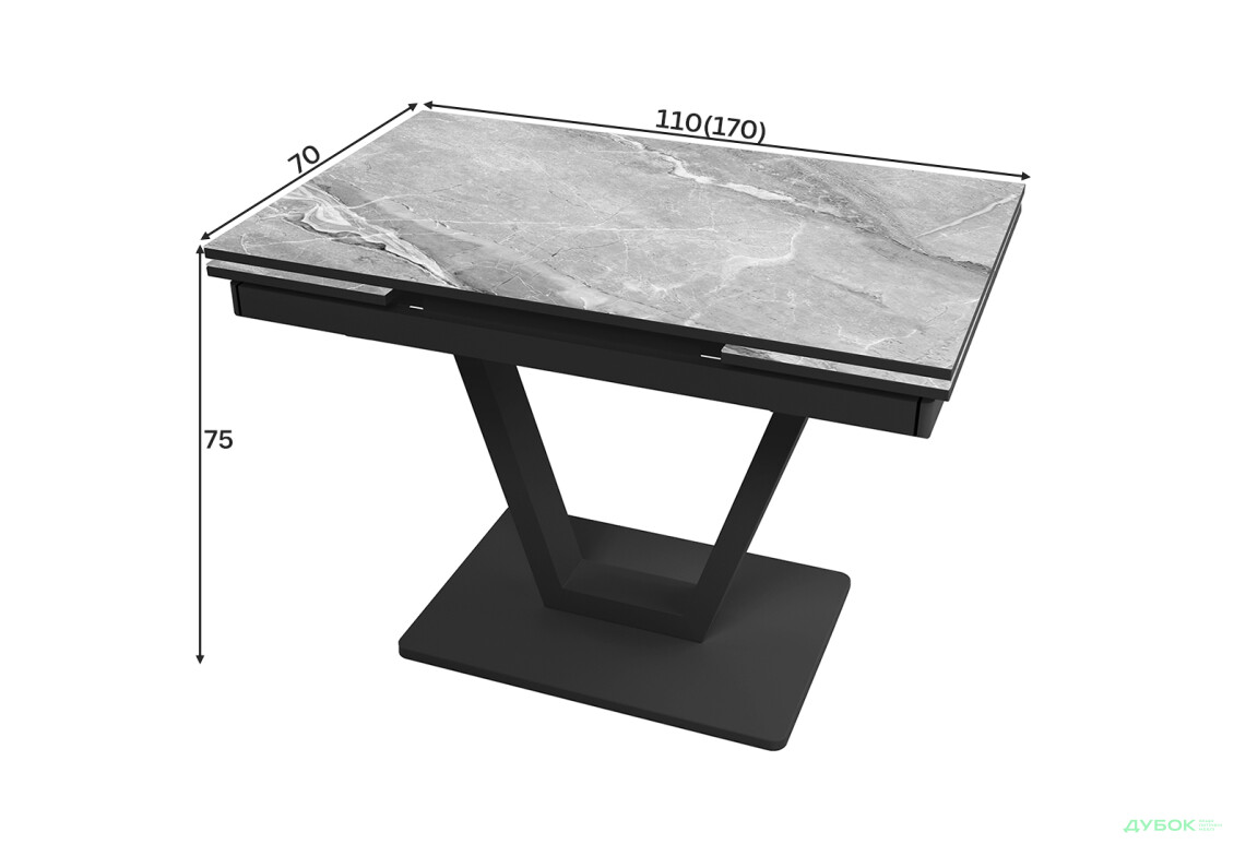 Изображение 4 - Стол кухонный Jam Maxi V / Максі В раскладной 110/170 см, черный / бриллиант 78 М