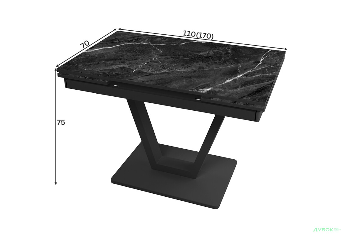 Зображення 4 - Стіл кухонний Jam Maxi V / Максі В розкладний 110 / 170 см, чорний / діамант 87 М