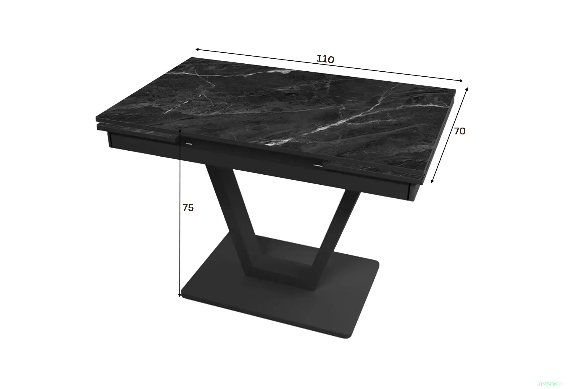 Зображення 4 - Стіл кухонний Jam Maxi V / Максі В розкладний 110 / 170 см, чорний / діамант 87 М