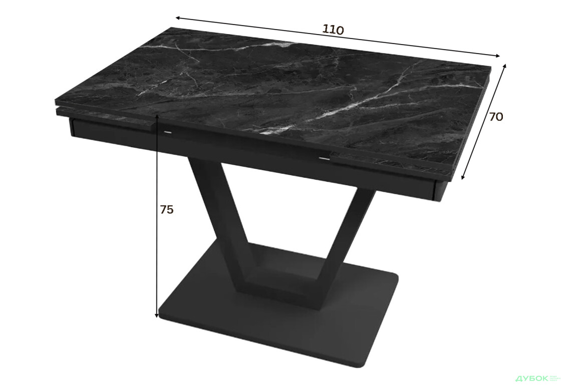 Зображення 4 - Стіл кухонний Jam Maxi V / Максі В розкладний 110 / 170 см, чорний / діамант 87 М