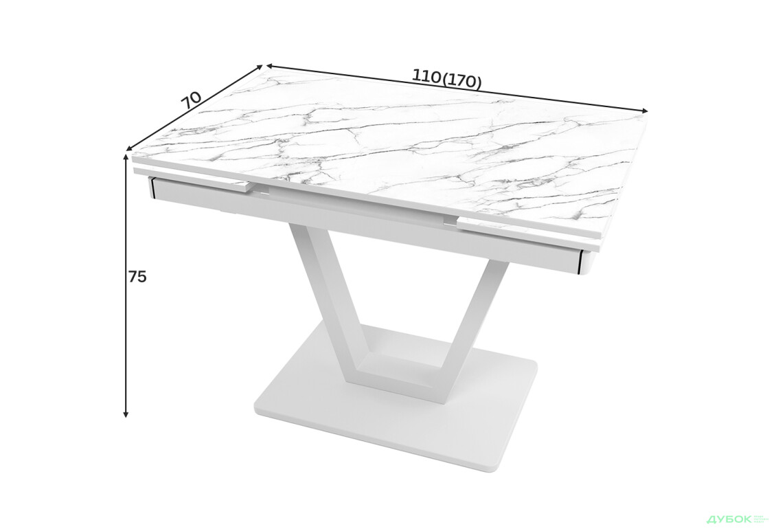 Зображення 4 - Стіл кухонний Jam Maxi V / Максі В розкладний 110 / 170 см, білий / діамант 66 М