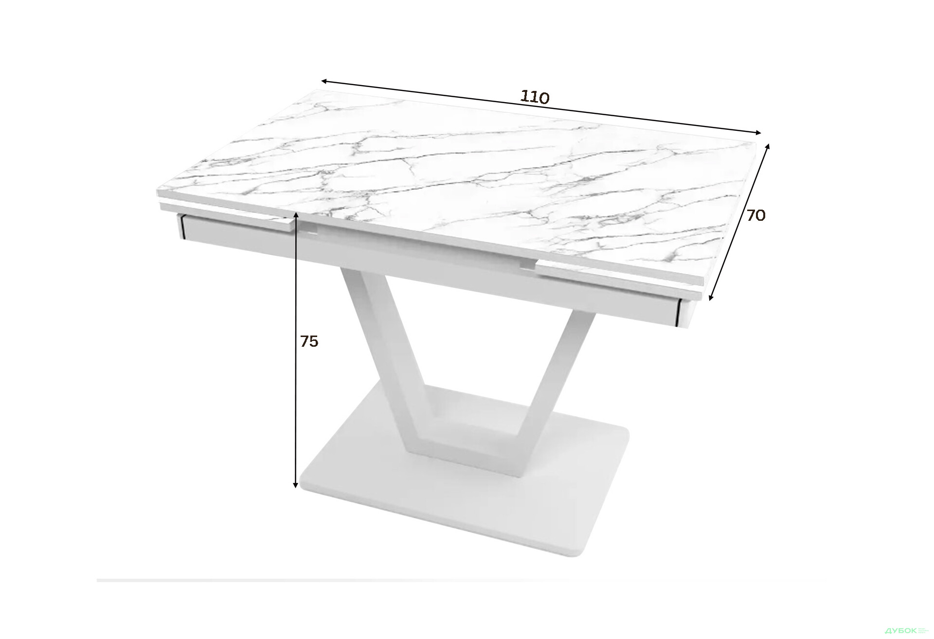 Зображення 3 - Стіл кухонний Jam Maxi V / Максі В розкладний 110 / 170 см, білий / діамант 66 М
