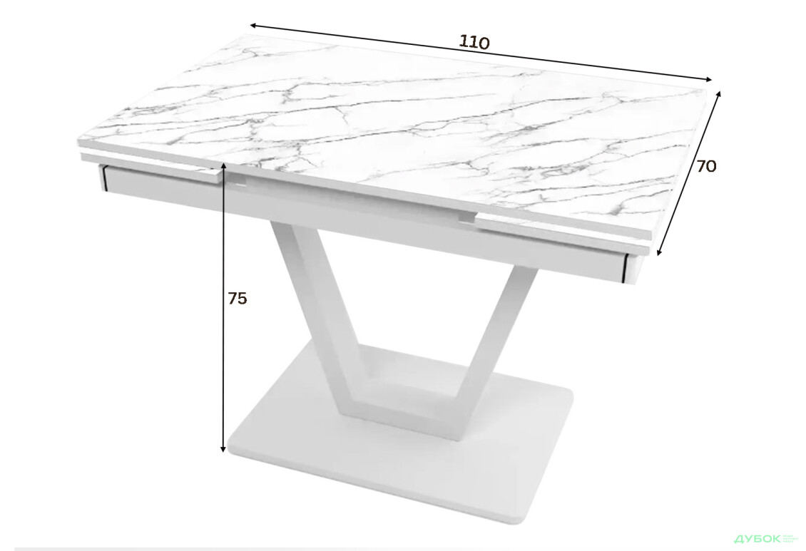 Зображення 3 - Стіл кухонний Jam Maxi V / Максі В розкладний 110 / 170 см, білий / діамант 66 М