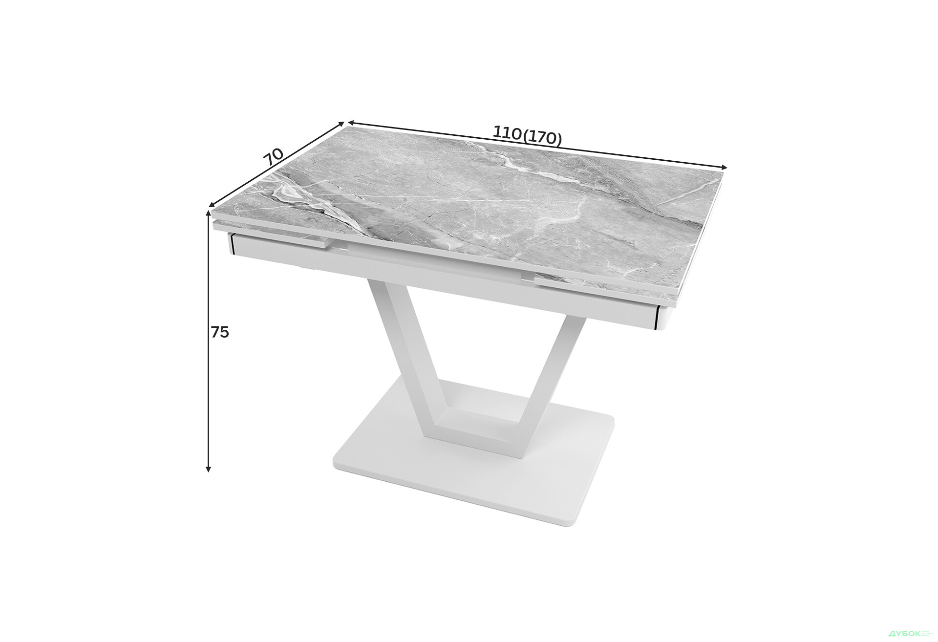 Зображення 4 - Стіл кухонний Jam Maxi V / Максі В розкладний 110 / 170 см, білий / діамант 78 М